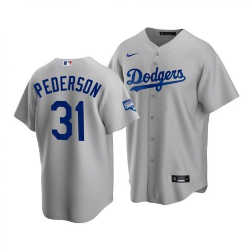 6863844eec6ff_1 Men's Los Angeles Dodgers #31 Joc Pederson Grey 2020 World Series Champions Home Patch Stitched Jersey