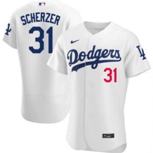 6863845bd5a8c_1 Men's Los Angeles Dodgers #31 Max Scherzer White Flex Base Stitched Baseball Jersey