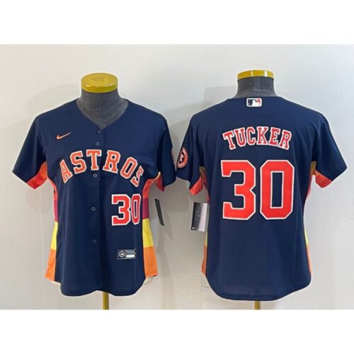 686384aa6c72b_1 Women's Houston Astros #30 Kyle Tucker Navy With Patch Cool Base Stitched Baseball Jersey(Run Small)