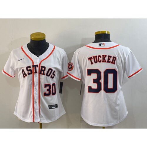 686384b50acfb_1 Women's Houston Astros #30 Kyle Tucker White With Patch Cool Base Stitched Baseball Jersey(Run Small)