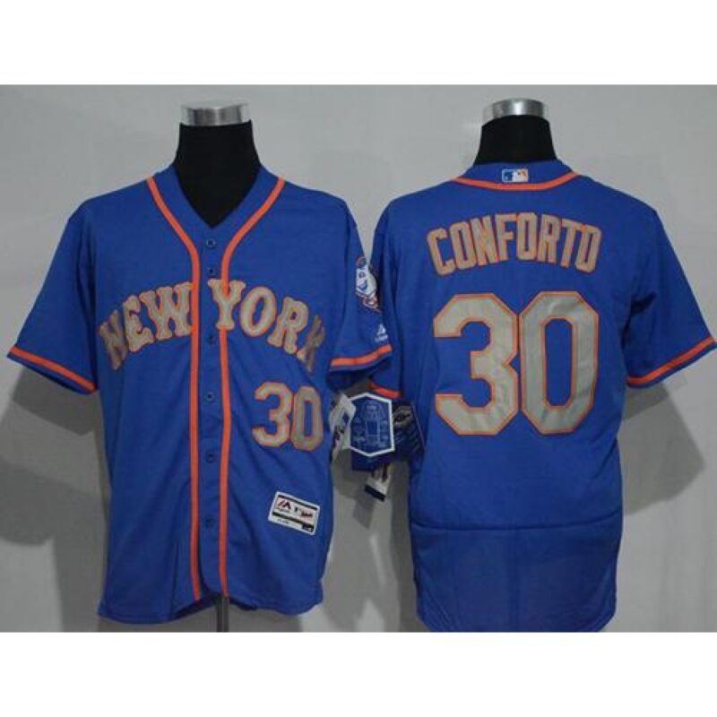 686384db66dee_1 Mets #30 Michael Conforto Blue(Grey NO.) Flexbase Authentic Collection Stitched MLB Jersey
