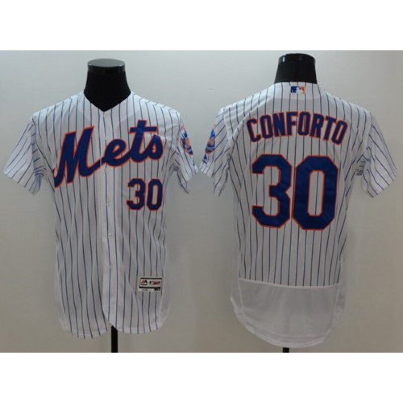 68638513b58fb_1 Mets #30 Michael Conforto White(Blue Strip) Flexbase Authentic Collection Stitched MLB Jersey