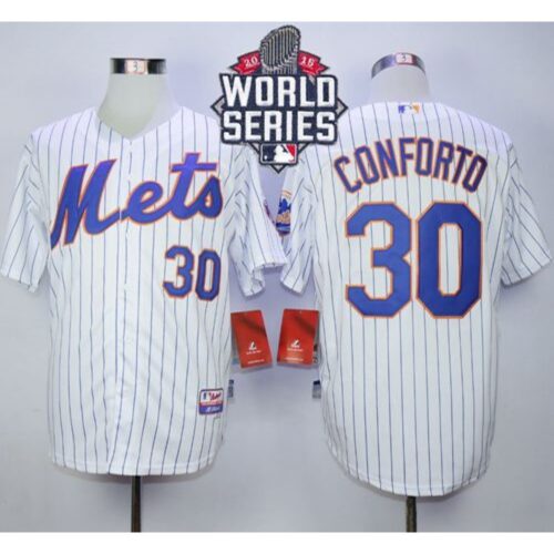 6863852ef3627_1 Mets #30 Michael Conforto White(Blue Strip) Cool Base W/2015 World Series Patch Stitched MLB Jersey