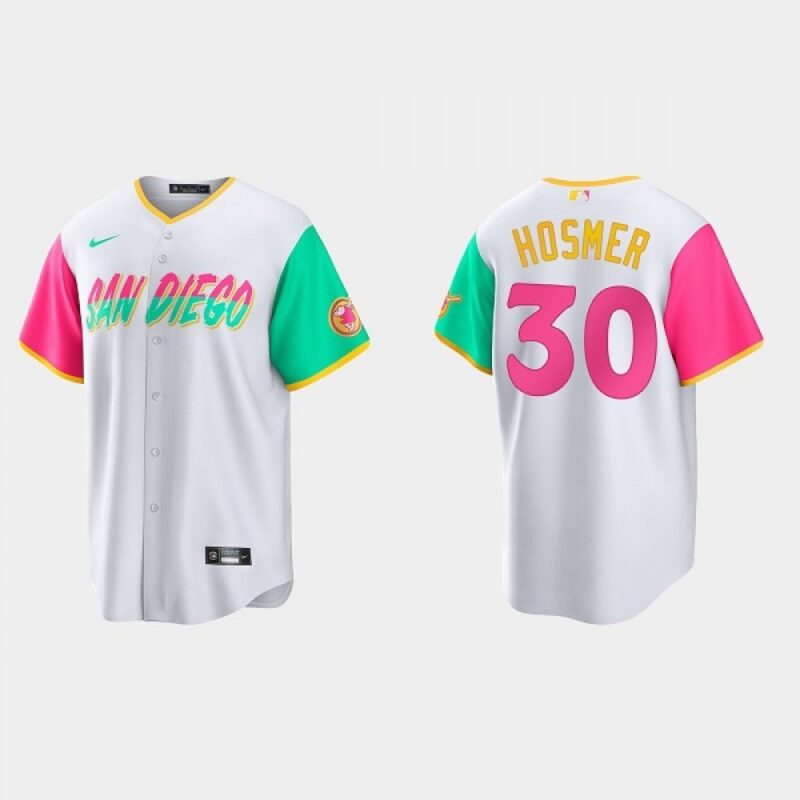 686385db5baee_1 Men's San Diego Padres #30 Eric Hosmer 2022 White City Connect Cool Base Stitched Jersey