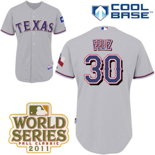 686385fa1e63e_1 Rangers #30 Naftali Feliz Grey Cool Base 2011 World Series Patch Stitched MLB Jersey