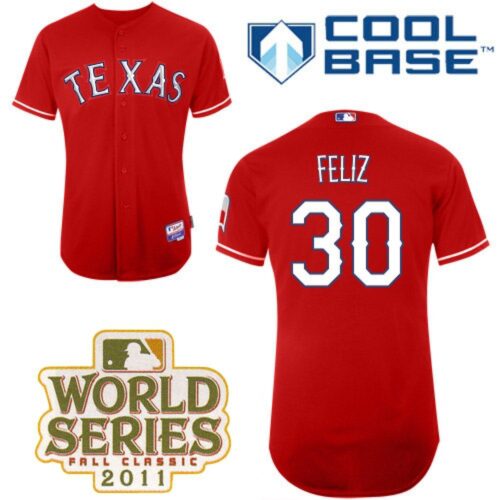 68638607b76d8_1 Rangers #30 Naftali Feliz Red Cool Base 2011 World Series Patch Stitched MLB Jersey