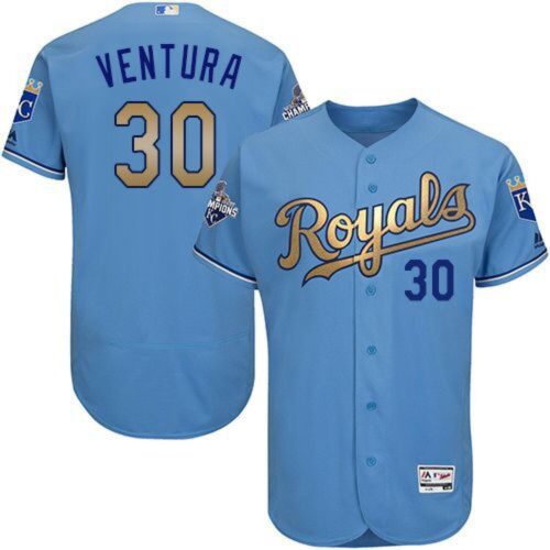6863865c4d837_1 Royals #30 Yordano Ventura Light Blue FlexBase Authentic 2015 World Series Champions Gold Program Stitched MLB Jersey