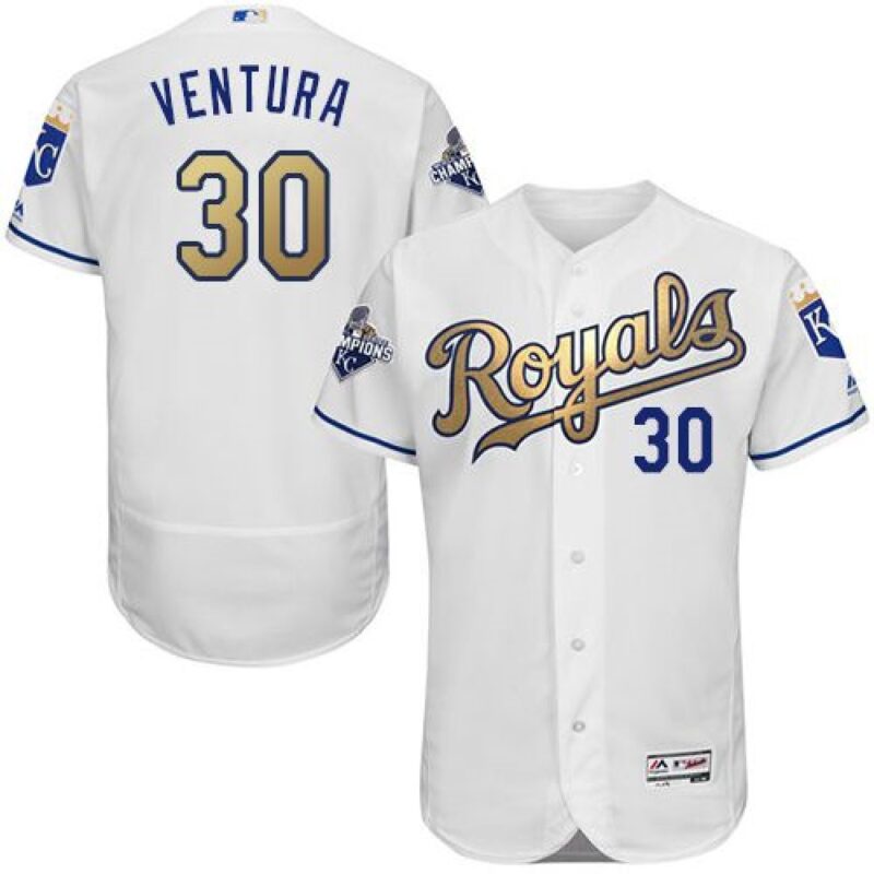 68638665b0092_1 Royals #30 Yordano Ventura White 2015 World Series Champions Gold Program FlexBase Authentic Stitched MLB Jersey