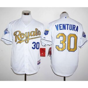 6863866939155_1 Royals #30 Yordano Ventura White 2015 World Series Champions Gold Program Stitched MLB Jersey