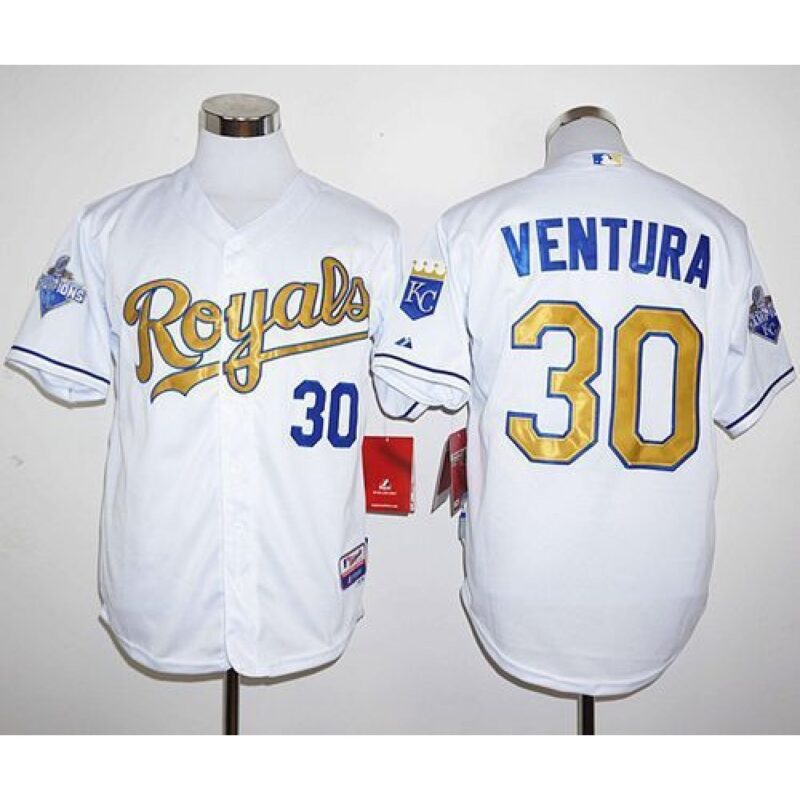 6863866939155_1 Royals #30 Yordano Ventura White 2015 World Series Champions Gold Program Stitched MLB Jersey