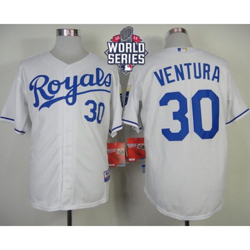 68638672a9ec0_1 Royals #30 Yordano Ventura White Cool Base W/2015 World Series Patch Stitched MLB Jersey