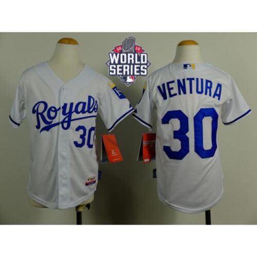68638675e51df_1 Royals #30 Yordano Ventura White Cool Base W/2015 World Series Patch Stitched Youth MLB Jersey