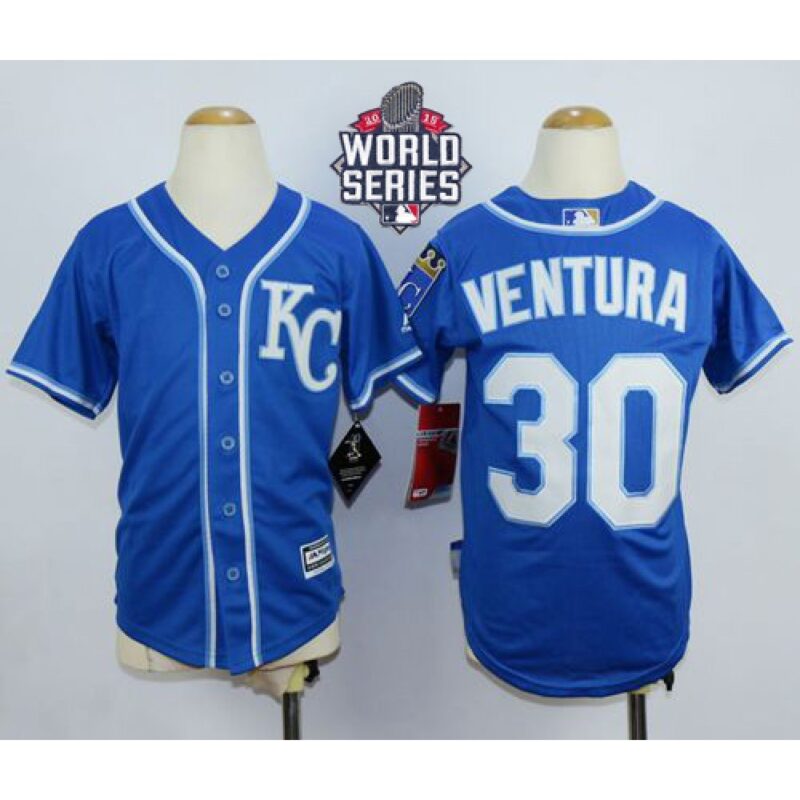 686386cae6ad2_1 Royals #30 Yordano Ventura Blue Cool Base W/2015 World Series Patch Stitched Youth MLB Jersey