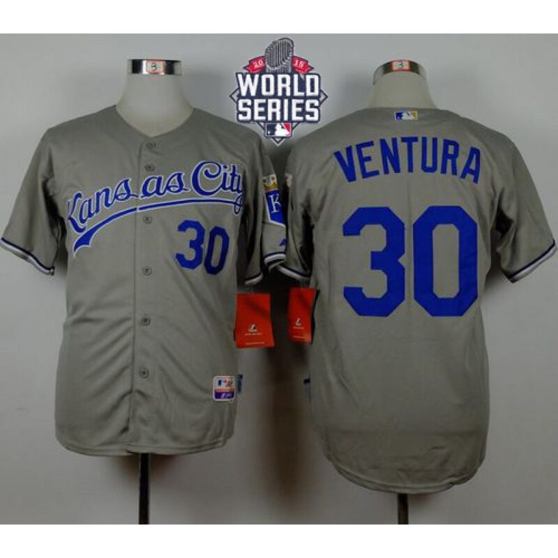 686386da434d7_1 Royals #30 Yordano Ventura Grey Road Cool Base W/2015 World Series Patch Stitched MLB Jersey