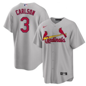 686387610ab9d_1 Men's St. Louis Cardinals #3 Dylan Carlson Grey Cool Base Stitched Jersey