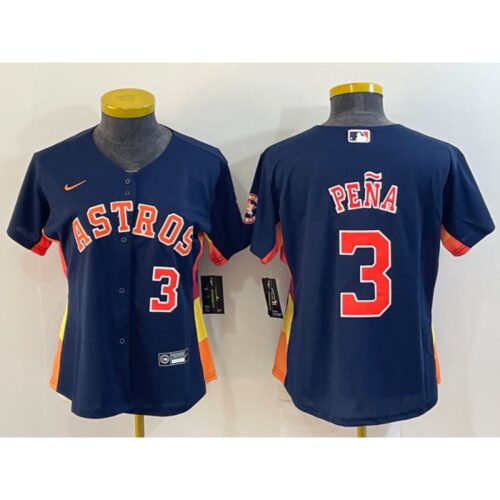 6863878b0f76c_1 Women's Houston Astros #3 Jeremy Pena Navy With Patch Cool Base Stitched Baseball Jersey(Run Small)