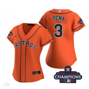 68638795c407d_1 Women's Houston Astros #3 Jeremy Pena Orange 2022 World Series Champions Stitched Baseball Jersey(Run Small)