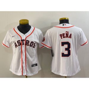 6863879869828_1 Women's Houston Astros #3 Jeremy Pena White With Patch Cool Base Stitched Baseball Jersey(Run Small)
