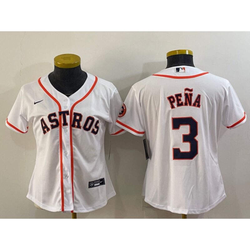 6863879869828_1 Women's Houston Astros #3 Jeremy Pena White With Patch Cool Base Stitched Baseball Jersey(Run Small)