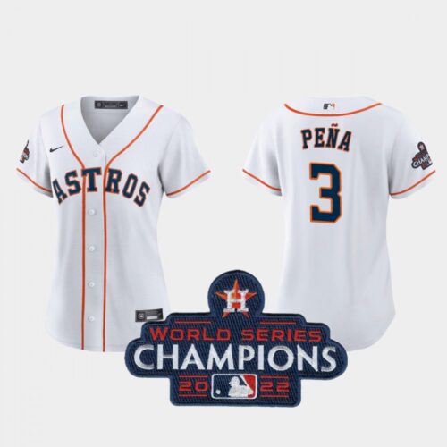 6863879b68b35_1 Women's Houston Astros #3 Jeremy Pena White 2022 World Series Champions Stitched Baseball Jersey(Run Small)