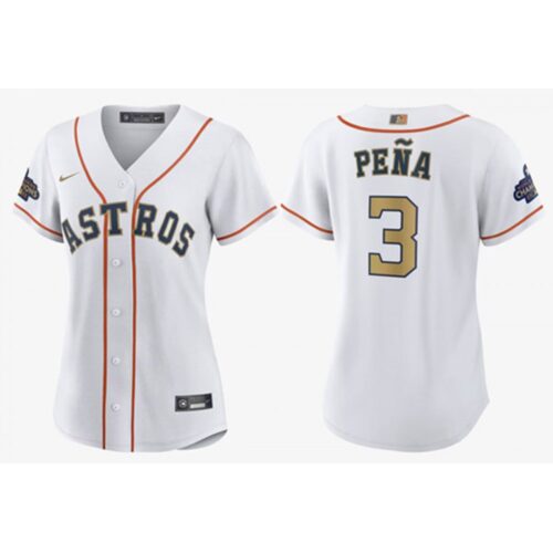686387a0ab830_1 Women's Houston Astros #3 Jeremy Pena White 2023 Gold Collection With World Serise Champions Patch Stitched Jersey(Run Small)