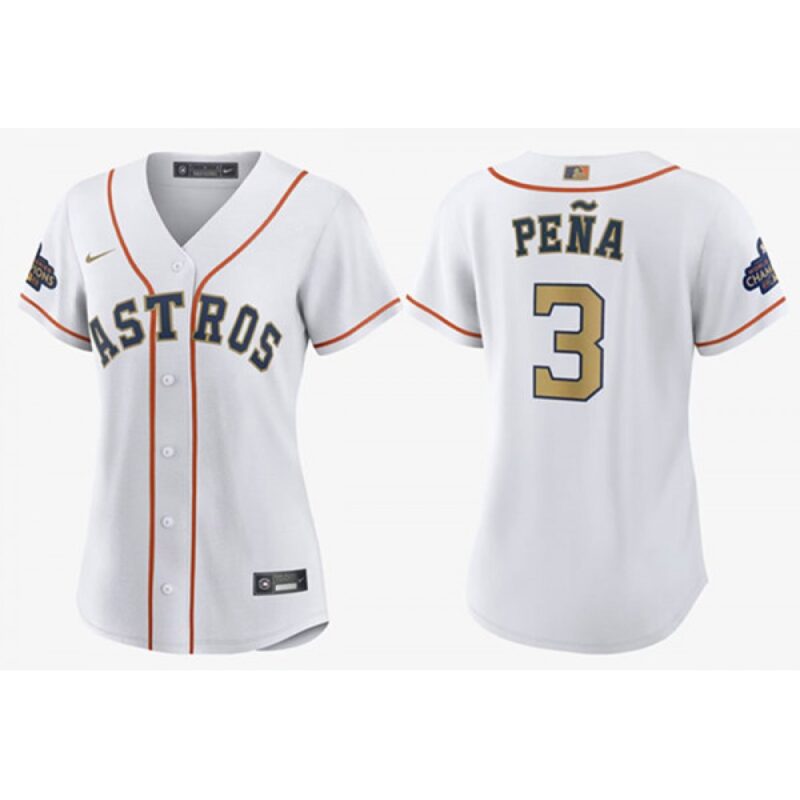 686387a0ab830_1 Women's Houston Astros #3 Jeremy Pena White 2023 Gold Collection With World Serise Champions Patch Stitched Jersey(Run Small)
