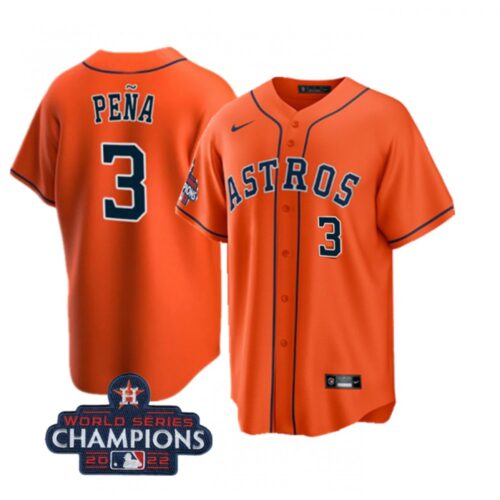 686387ae7823b_1 Youth Houston Astros #3 Jeremy Pena Orange 2022 World Series Champions With NO. in Front Stitched Baseball Jersey