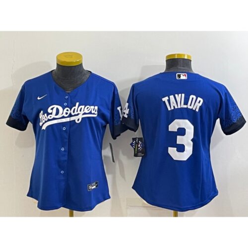 6863881a4b676_1 Women's Los Angeles Dodgers #3 Chris Taylor Royal City Connect Stitched Baseball Jersey(Run Small)