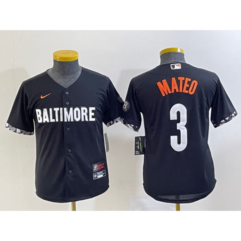 6863882560f03_1 Youth Baltimore Orioles #3 Jorge Mateo Black 2023 City Connect Stitched Baseball Jersey