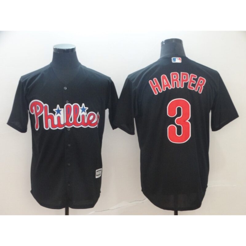 686388aed8003_1 Men's Philadelphia Phillies #3 Bryce Harper Black Cool Base Stitched MLB Jersey