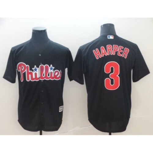 686388b59ef6e_1 Men's Philadelphia Phillies #3 Bryce Harper Black Cool Base Stitched Jersey