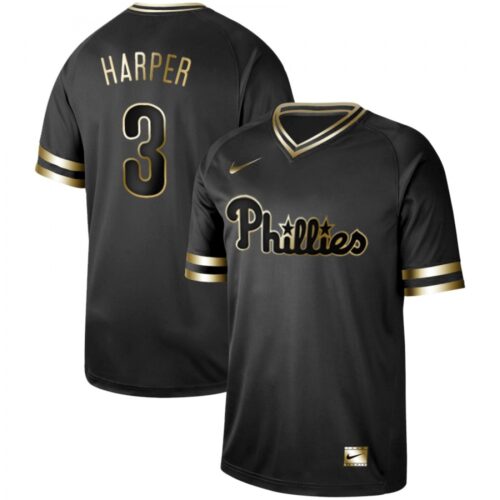 686388b8cd0d1_1 Men's Philadelphia Phillies #3 Bryce Harper Black Gold Stitched MLB Jersey