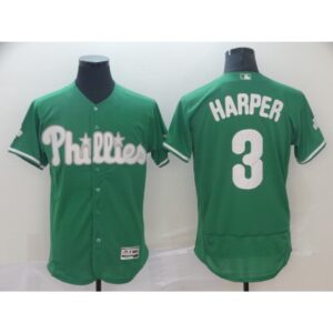 686388c28db8b_1 Men's Philadelphia Phillies #3 Bryce Harper Green Flex Base Stitched MLB Jersey