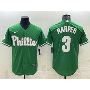 686388c5e84fc_1 Men's Philadelphia Phillies #3 Bryce Harper Green Cool Base Stitched Baseball Jersey