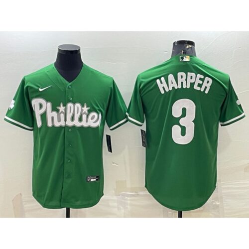 686388c5e84fc_1 Men's Philadelphia Phillies #3 Bryce Harper Green Cool Base Stitched Baseball Jersey
