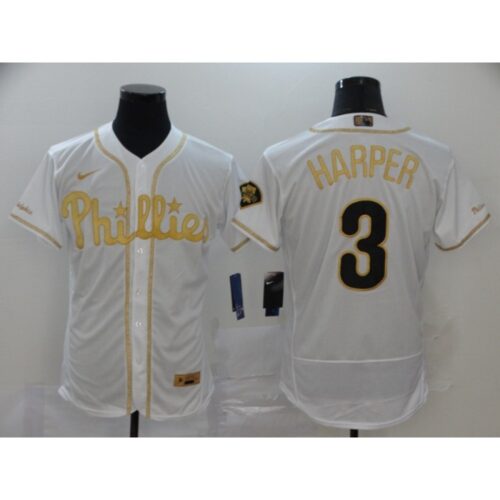 686388d330191_1 Men's Philadelphia Phillies #3 Bryce Harper White Golden Stitched MLB Jersey