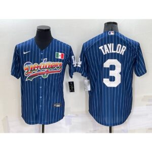 686388e0ebec9_1 Men's Los Angeles Dodgers #3 Chris Taylor Navy Mexico Rainbow Cool Base Stitched Baseball Jersey
