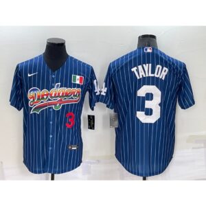 686388e44f3df_1 Men's Los Angeles Dodgers #3 Chris Taylor Navy Mexico Rainbow Cool Base Stitched Baseball Jersey