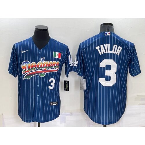 686388e7aa7f9_1 Men's Los Angeles Dodgers #3 Chris Taylor Navy Mexico Rainbow Cool Base Stitched Baseball Jersey