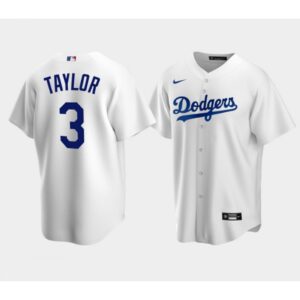 686388eeae47b_1 Men's Los Angeles Dodgers #3 Chris Taylor White Cool Base Stitched Baseball Jersey