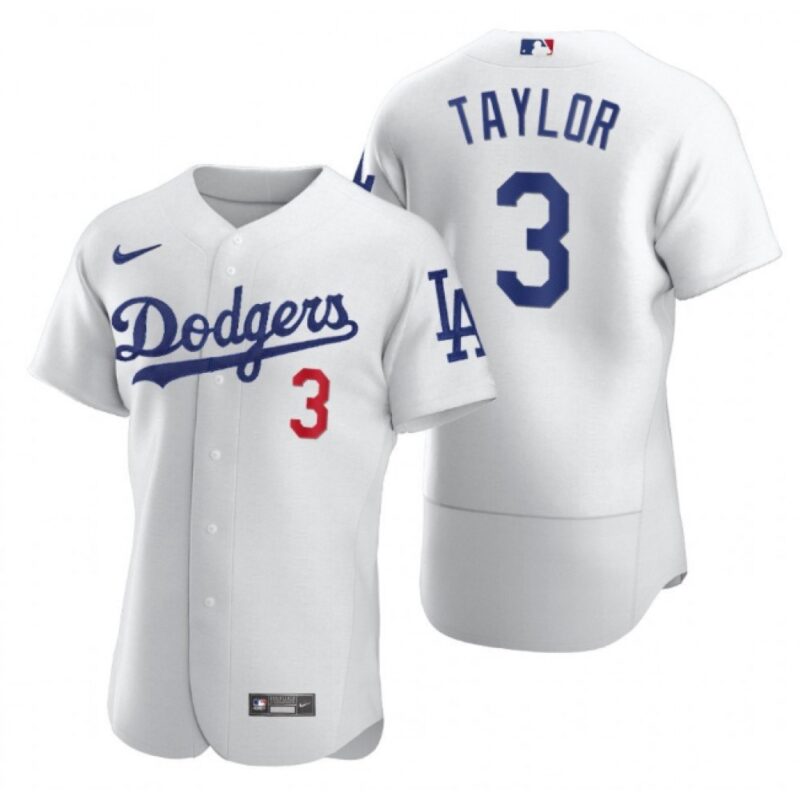 686388f20bf37_1 Men's Los Angeles Dodgers #3 Chris Taylor White Flex Base Stitched Jersey