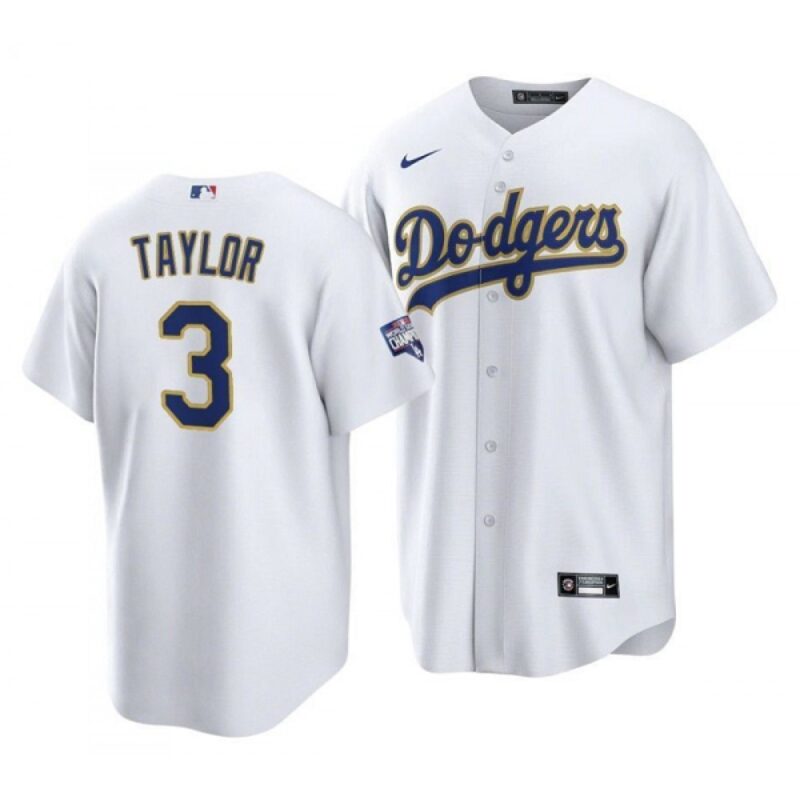 686388f56283a_1 Men's Los Angeles Dodgers #3 Chris Taylor White Gold Championship Cool Base Stitched Baseball Jersey