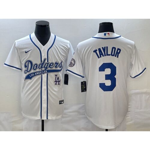 686388f8c8da0_1 Men's Los Angeles Dodgers #3 Chris Taylor With Patch Cool Base Stitched Baseball Jersey