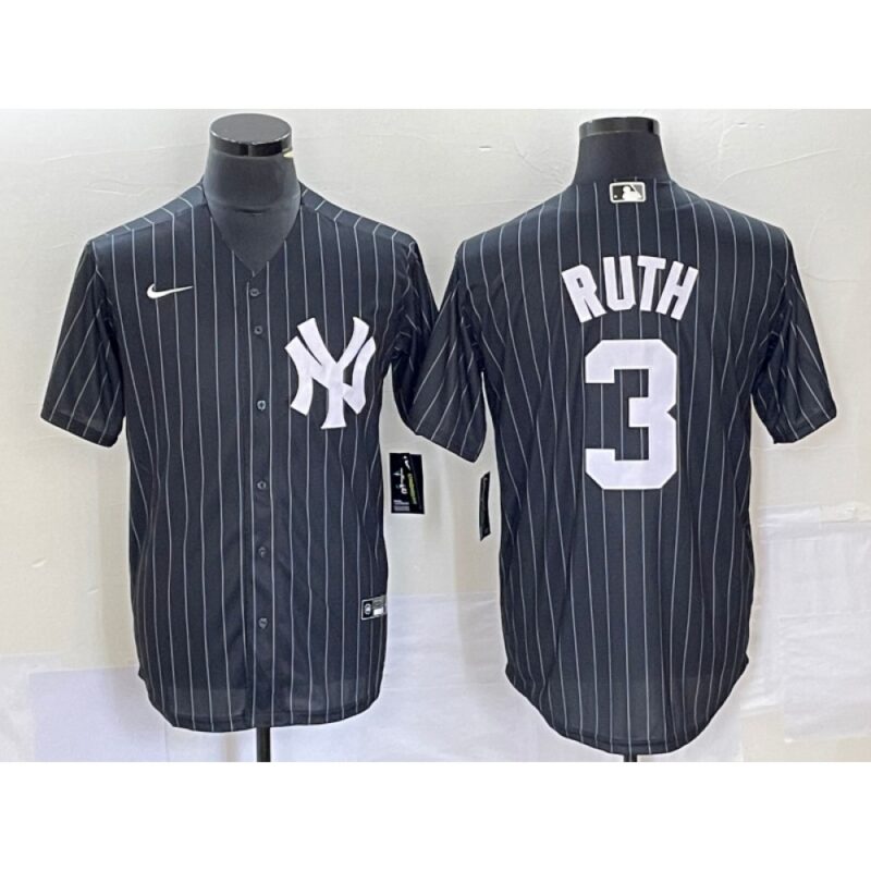 686388ffab03f_1 Men's New York Yankees #3 Babe Ruth Black Cool Base Stitched Baseball Jersey