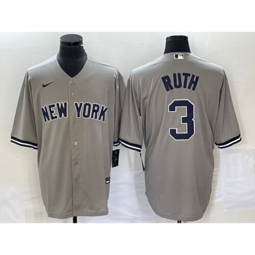 6863890650168_1 Men's New York Yankees #3 Babe Ruth Gray Cool Base Stitched Baseball Jersey