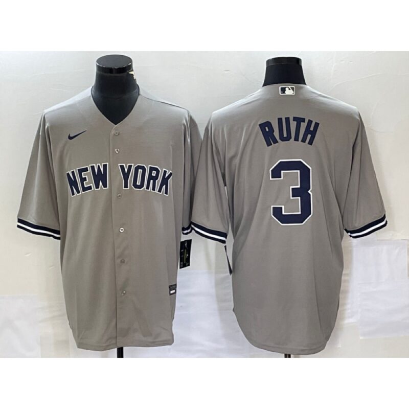 6863890650168_1 Men's New York Yankees #3 Babe Ruth Gray Cool Base Stitched Baseball Jersey