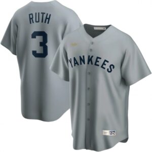 68638910b39c1_1 Men's New York Yankees #3 Babe Ruth Grey Cool Base Stitched Baseball Jersey