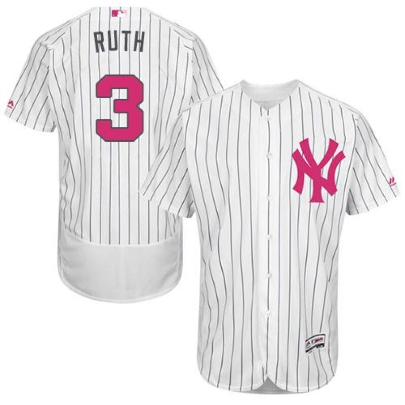 6863894cb0dda_1 Yankees #3 Babe Ruth White Strip Flexbase Authentic Collection 2016 Mother's Day Stitched MLB Jersey