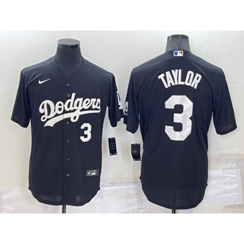 6863897da1664_1 Men's Los Angeles Dodgers #3 Chris Taylor Black Cool Base Stitched Baseball Jersey