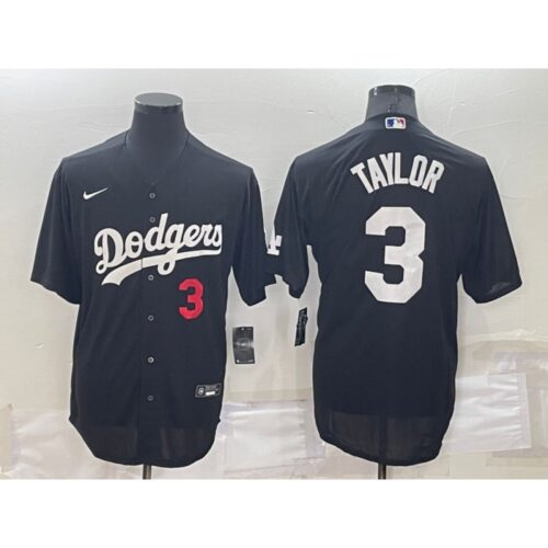 686389810d843_1 Men's Los Angeles Dodgers #3 Chris Taylor Black Cool Base Stitched Baseball Jersey